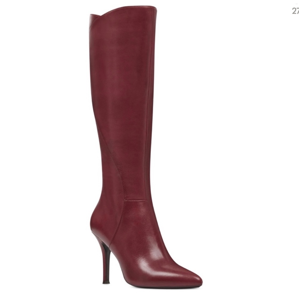 Nine West Maroon Red Leather Tall Stiletto Point Toe Boots Size 8